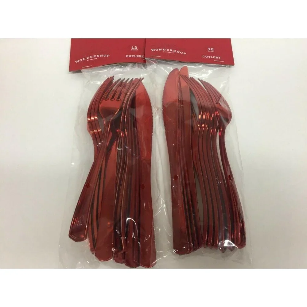 Wondershop Red Plastic Cutlery Set 12 Knives 12 Forks Holiday Party Supplies